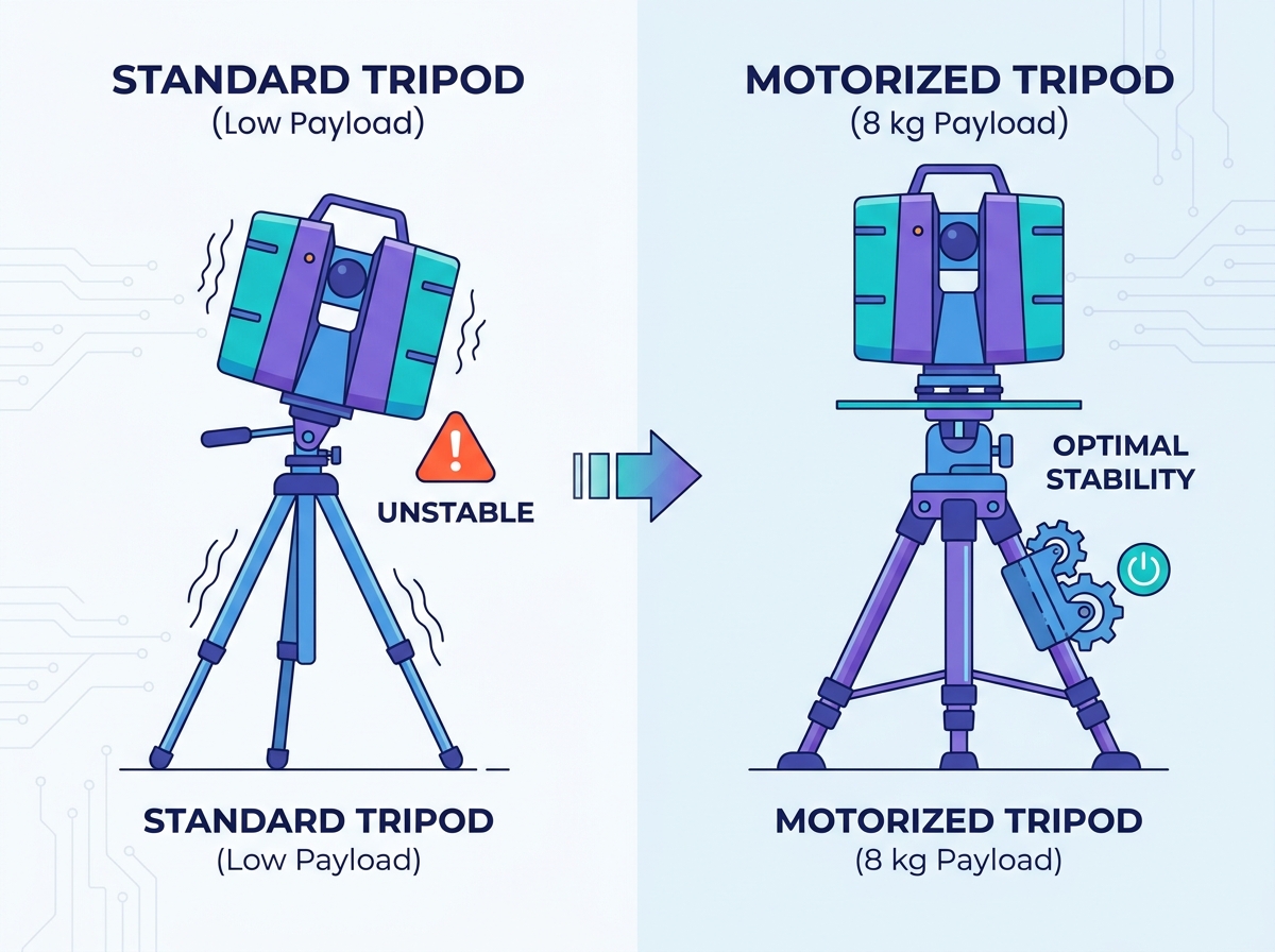 Motorized tripod evaluating payload capacity